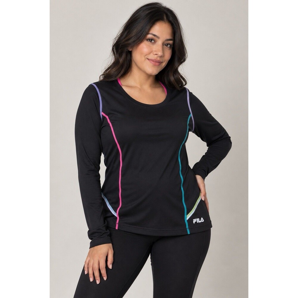 FILA Sport Women’s Large Black Long Sleeve Athletic Top Colorblock Stitching